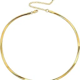 ratna aura 18K Gold Plated Flat Snake Chain Choker Necklace for Women | Non-Tarnish Stainless Steel Jewelry | Adjustable 32–40 cm | Stylish Western & Ethnic Wear Necklace | Gift for Wedding & Parties-picture-32