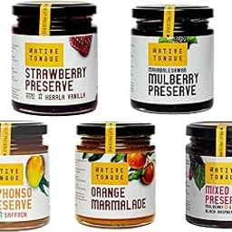 Native Tongue | Mini Trial Packs Fruit Preserves | Strawberry Preserve With Kerala Vanilla | Alphonso Preserve With Kashmiri Saffron | Orange Marmalade | Mixed Berry Preserve | Mulberry Preserve | 35g X 5 Mini Jars-picture-31