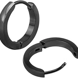 SV Classic Black Plain Thin Cambered Huggie Hoop Ear Lobe Earrings Stud for Men and Women-picture-16