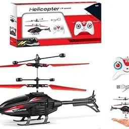 Pegasos RC Helicopter with Gravity Sensor, LED Lights, Indoor Flying, Dual Control System, Black and Red, Age 5+ Years-image-1