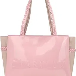 carrylux Ladies Tote Bag, 3 Compartments, Pink and Beige, Braided Handle-picture-30