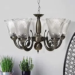 Zingy 5-Lamp Antique Brass Chandelier for Living Room and Hall - Ceiling Light Fixture,Chandelier (Golden Brown)-picture-63