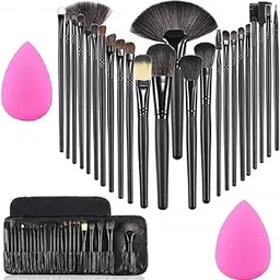 Angelie Professional Wood Make Up Brushes Sets With Leather Storage Pouch - 24 Pc (HANDLE COLOUR MAY VARY) + 2 SPONGE PUFF (COLOUR MAY VARY)-picture-21