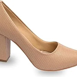 CHERE Beige Shimmer Pumps Block Heels image 1