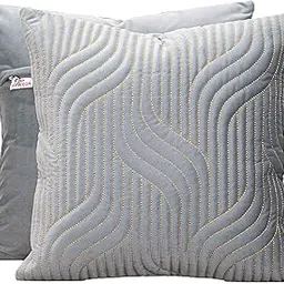 Velvet Zari Vapour Quilted Cushion Cover | Soft Velvet Home Decor|Grey| Size - 16X16-picture-15