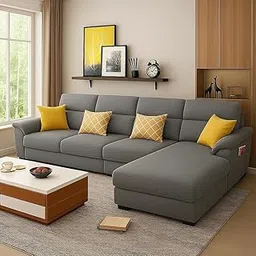 CASASTYLE Cebara 6 Seater Fabric RHS L Shape Sofa Set (Grey)-picture-13