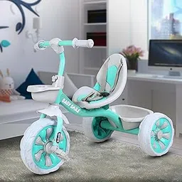 Baby Smile Kids Tricycle with Safety Harness, White and Black, Rear Storage Basket, Toddler Ride-On (Green)-picture-38