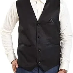 oora Men's Shining Formal V Shape Tuxedo Style Ultra Slim Fit Half Sleeves Waist Coat (Black, 34)-picture-34