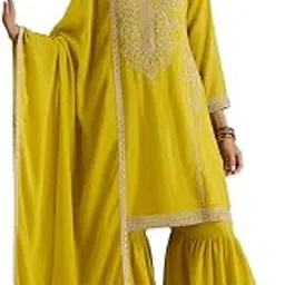 ishin Gold zari embroidered short kurta with embroidered sharara and dupatta-picture-36