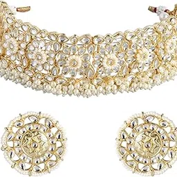 peora Gold Plated Kundan Pearl Studded White Choker Necklace Earring Traditional Jewellery Set for Women|Mothers Day Gifts for Mom-picture-22