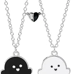 forubus 2 Pcs Black White Ghost Pendant Necklace, Lovely Ghost Enamel Charm Necklace for Women Friendship BFF Couple Memorial Jewelry Valentines Day Halloween Costume Deco image 1