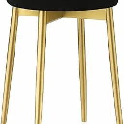 Nutech Decor Velvet Luxurious Bar Stool for Coffee Piano Milk Shop Bedroom Living Room Vanity Makeup Shoe Bench Upholstered Seat Easy Assembly Multi Purpose Seating (Black, Gold Legs)-image-32