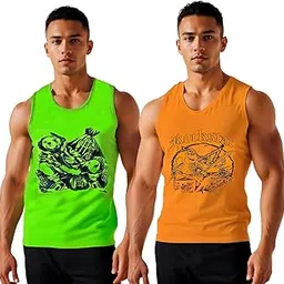 looks united Men's Round Neck Gym Vest | Men Vest Gym | Men Vest Combo 2 | Polyester Printed Vest Pack of 2 | Stylish & Comfortable Vest |Regular Fit Sleeveless Gym Vest for Men (Pack of 2)-picture-14