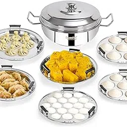 Sumeet ISI Certified Stainless Steel Induction Bottom Heavy Multi Kadai with 6 Plates - 2 Idli, 2 Dhokla/Patra, 1 Momo/Modak/Steamer, 1 Mini Idli Plate - 28cm, 4.7Ltr, Silver-image-31