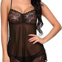 Women’s Sheer Lace Lingerie Nightwear with Spaghetti Straps and Matching Panty – Sexy Transparent Babydoll Dress for Honeymoon, Bedroom, Romantic Nights, and Special Occasions-image-90