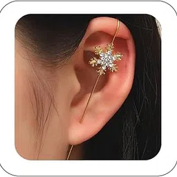 hanfluenve Ear Crawler Earrings for Women Gold Ear Cuff Earrings Helix Hook Earrings Ear Wrap Earrings Snowflake Rhinestone Pierced Clip Earrings Trendy Jewelry for Women Christmas Themed Gifts-picture-47