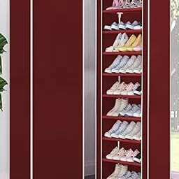 YouCopia Shoe Rack for Home Non Woven Fabric - DIY MultiPurpose Shoe Rack Organizer, 9-Layer Shoe Rack for Home -Shelf with Dustproof Door Entryway for Heels/Slippers/Boots Maroon (Maroon) image 1