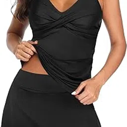 talisea Womens Tankini Bathing Suits with Skirt Two Piece Tummy Control Swimsuits Ladies Swimwear, Black, XL-picture-21
