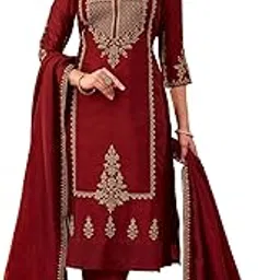Women's Maroon Silk Blend Embroidered Kurta set with dupatta |SUIT SET|KURTA SET|KURTA WITH DUPATTA SET-image-53