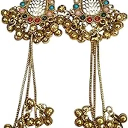 sajobhi Kashmiri Dangle Earrings, Gold-Toned with Ruby Stones, Multicolour Beads and Ghungroo Bells-picture-56