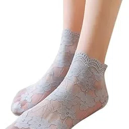 Women's Pure Cotton Socks, Leaf Lace Invisible Thin Ladies Boat Hollow Non-Slip Shallow Tights_Pack Of 01-image-8