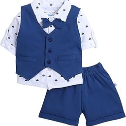 bumzee Navy & White Boys Full Sleeves Shirt Waistcoat & Short Set With Applique Bow (Peb9294)-picture-27