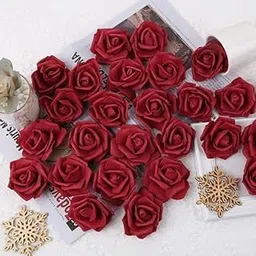 SATYAM KRAFT 12 Pcs Big Artificial Foam Rose Flowers Head – Floral Heads for DIY Crafts, Pooja Thali, Wedding, Ganpati, Janmashtami, Festival, Mandap, Birthday & Home Decoration (Maroon)-picture-15