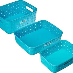 Amazon Brand - Solimo Fruit Plastic Rectangular Basket Set (3 Pieces, Blue)-picture-18
