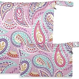 Kigai 2pcs Pink Paisley Wet Dry Bags,Waterproof Reusable Cloth Diaper Wet Dry Bags for Travel,Diapers,Dirty Gym Clothes and Toiletries-picture-18