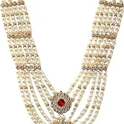 geetanjali OneStoreIndia Handmade Pear Stone & Studded American Diamond Necklace Jewellery For Men/Groom-picture-30