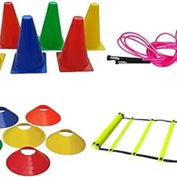 Cones Pack 6,10 Space Markers,6 Inch 4 Meter Ladder & Pencil Skipping Rope Agility Combo By Siddhi Traders-picture-22