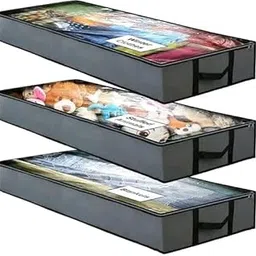 DESTINY ENT 90L underbed storage boxes- Pack of 3 Large under bed storage box with 3x Bonus Large Zip lock Bags- Clothes storage boxes with lid & PVC Window For Quilts, Blankets & Clothes-image-85