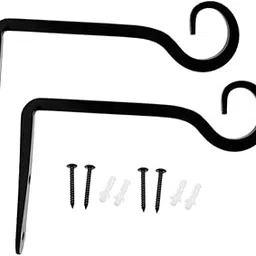 MERISHOPP 2 Pieces Iron Hanging Plant Brackets Plant Hangers for Indoor Flower Baskets Black 15.5cmx10.2cm|5 Plant Saucers|Plant Hooks & Hangers| Yard, Garden & Outdoor Living-image-2