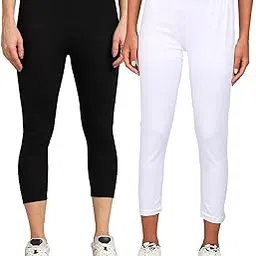Pure PC Cotton Slim Fit 2 Way Stretchable Women's Comfortable Ankle Length Leggings with Ultrasoft Wide Elastic Waistband, Jeggings Trousers for Casual, Office, and Everyday Wear - Pack of 2-image-56