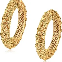 peora Traditional Gold Plated Metal Bangle Ethnic Fashion Jewellery Gift for Women (Size - 2.6 inch, Set of 2) image 1