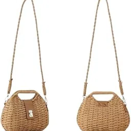 Cottage Women’s Vintage Woven Sling Handbag | Boho Rattan Crossbody Purse with Lace Flap Leather Strap | Stylish Shoulder Bag for Travel, Picnic, Beach, Daily Use Gift for Girls & Women image 1