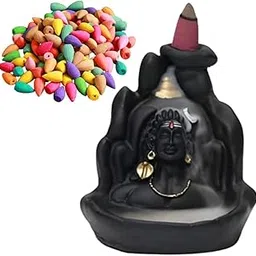 Metal Mahadev Shiv Ji Adiyogi Waterfall Smoke Fountain for Home Decor with Free of 10 Backflow Cones/Dhoop Black Black Item-123-picture-23