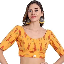 jisb Women's Ikkat Cotton Elbow Length Sleeves Saree Blouse-picture-27