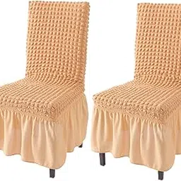 HOKIPO Polyester Bubble Frill Chair Cover Set of 2 (AR-4616-B2*2), Light Brown-picture-13