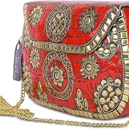 parato Handmade Metal bag Mosaic Red and Gold Shoulder Bag Clutch for girls and women-picture-13
