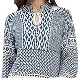 global republic Wool Blend Woven Print Stand Collar Pullover for Women (17164)-picture-56