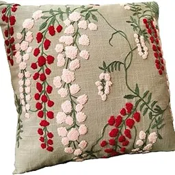 Dharitri Cushion Pillow Cover Home Decor Colourful Embroidery Thread Work Floral Hand & Machine Washable 16 inches * 16 inches (40cm X40cm) Square Shaped | Red & Pink Colour-image-34