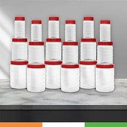 Duraware Pet plastic Bottles/Grocery Jars | Stackable & Transparent | Pack of 18 Red-picture-26