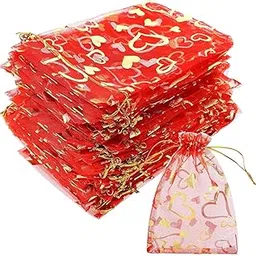 DMS RETAIL RED Net Organza Bags with Drawstring Mesh Bags for Gift |Gold/Golden| Makeup Pouch |Candy | Baby Shower Party, Christmas Festival Packing Sheer Organza Pouches 9X12 CMS Golden Pack Of (25)-image-30