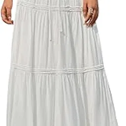 gorglitter Women's Flowy Swing Skirt Maxi Skirt Low Waist Drawstring A Line Ruffle Skirt-picture-55