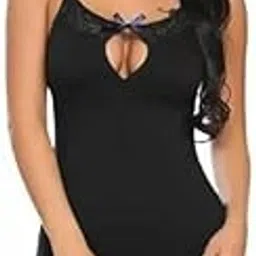 geonix Women's Solid Babydoll Sleepwear Lingerie Night Dress(Black).-picture-36