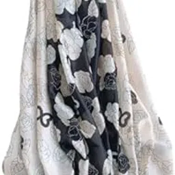 malina Floral Print Stole, Black and White Pattern, Lightweight Polyester Stole,Black white scarf,Summer scarf,Dupatta-picture-54