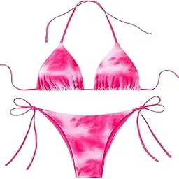 snappsy Women's Triangle Set Swim Suit Beachwear for Beach Vacation Swim Pool XS Red Pink-picture-29