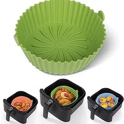 MELANA Air Fryer Reusable Silicone Pot, Air Fryer Pot With Ear Handles, Air Fryer Accessories, Easy To Clean,6.8 In, Air Fryer Silicone Liner Wave Stripe Texture For Even Heat , Multicolour (Round Shape)-picture-20