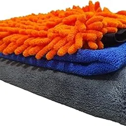 SOBBY 3 in 1 Microfiber Cleaning Cloths Combo for Car Care (1 pc 40 x 40 cm 340 GSM, 1 Coral Fleece 800 GSM 40x40cm car Towel, 1 Big Size Chenille wash mitt Glove, Assorted Colours)-image-96